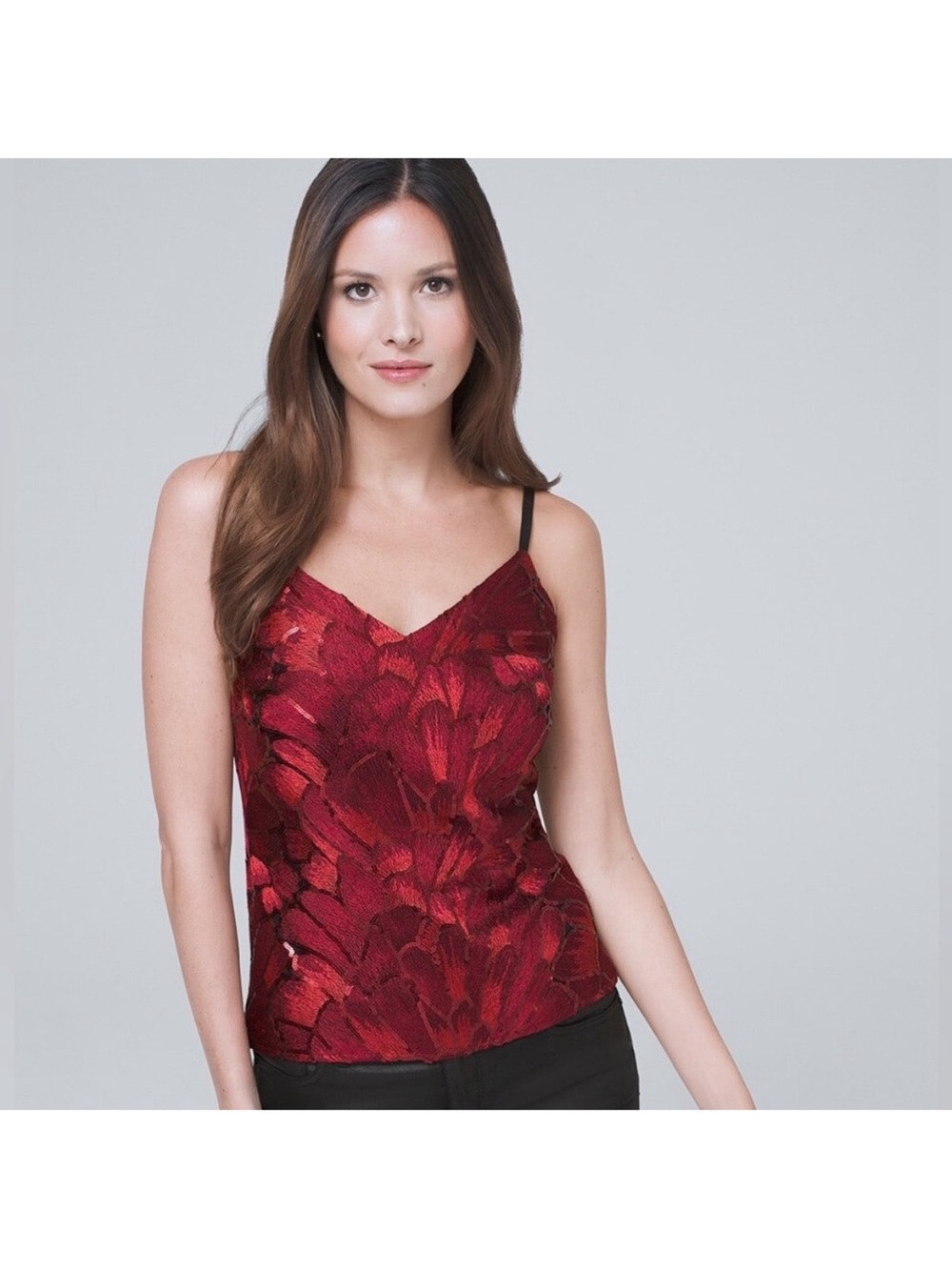 White House Black Market Elegant Red Lace Camisole Top M